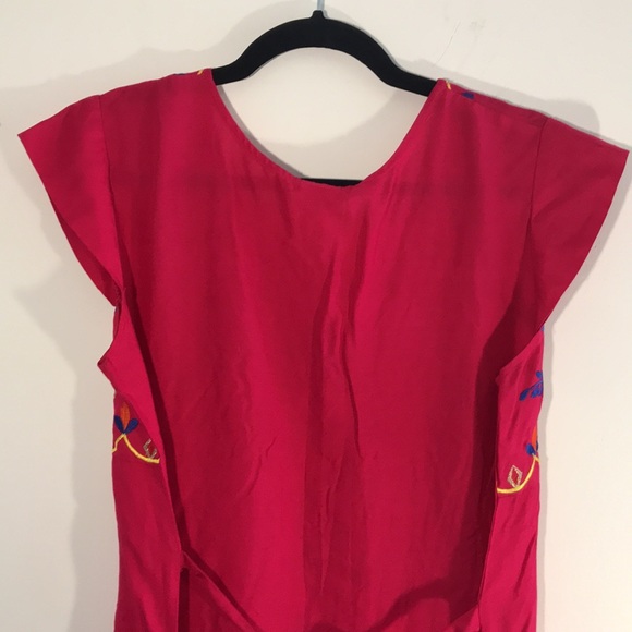 Jiya Mexico, Fushia Boho Mexican Floral Embroidered Dress - Picture 7 of 8